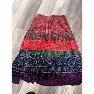 Requirements Velvet Burnout Maxi Skirt Red Blue Floral Beaded‎ Boho Size 14